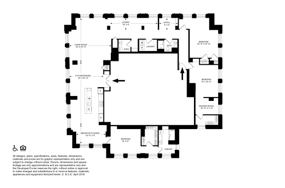 O- 3 Bedrooms 2.5 Bathrooms Floor Plan at The Stott, Detroit, Michigan.