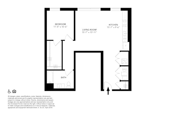 A black and white image of a floor plan for an apartment.