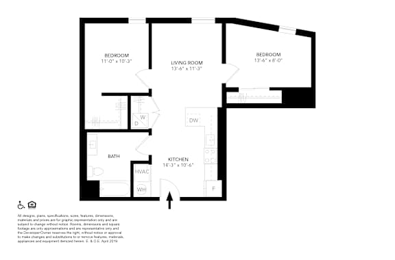 A black and white image of a floor plan for a home with a living room, kitchen, bathroom and three bedrooms.