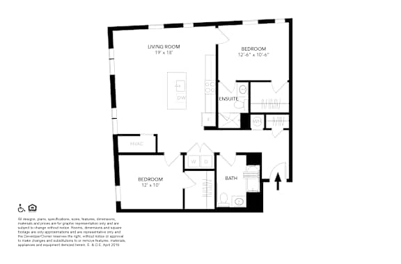 A black and white image of a floor plan for a small apartment.