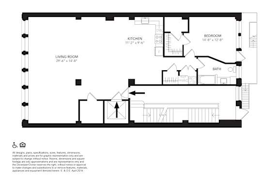 1 Bedroom 1 Bathroom Floor Plan at 1525 Broadway, Detroit, 48226