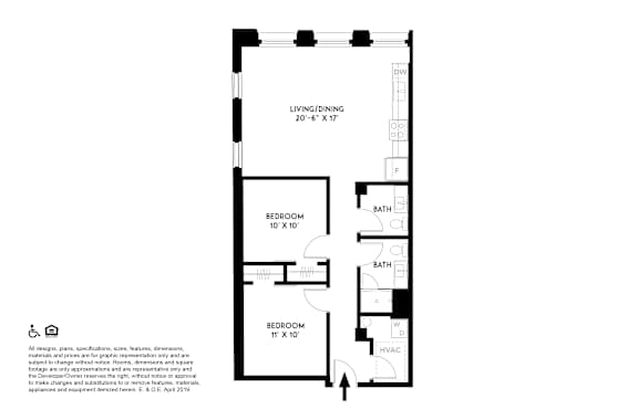 A floor plan of a living/dining area that is 20 feet by 17 feet.
