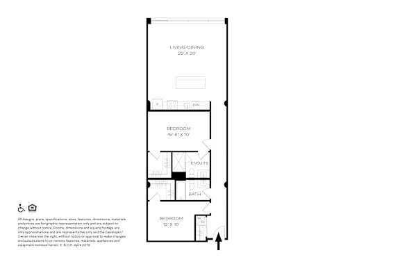 A drawing of a floor plan for a small apartment.