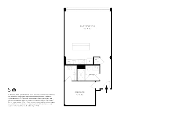 A drawing of a floor plan for a living/dining area.