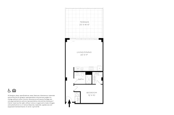 A drawing of a floor plan for a small house with a bathroom and bedroom.