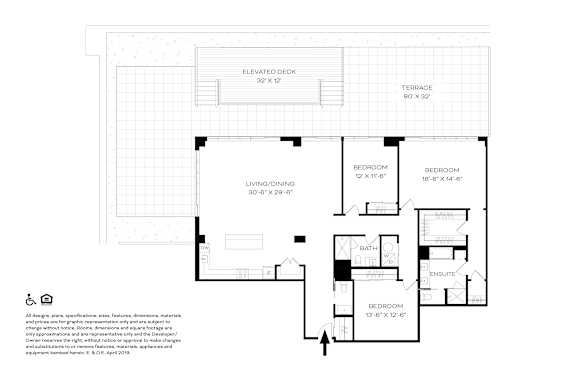 A floor plan of a house with a living room, dining room, and three bedrooms.