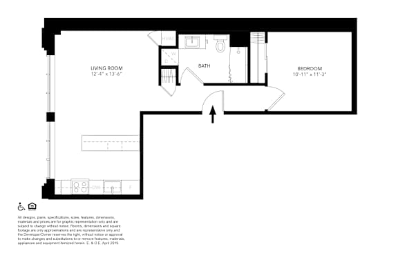 A floor plan of a home with a living room, bedroom, and bathroom.