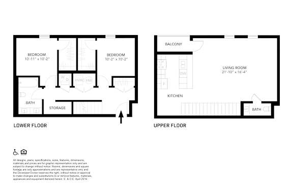 A floor plan of a two-story house with two bedrooms, a living room, a kitchen, a bathroom, and storage.
