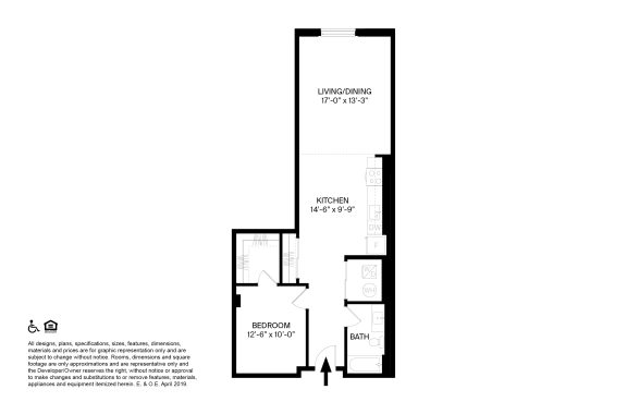 1 Bedroom 1 Bathroom I Floor p[an at The May, Cleveland, OH, 44114