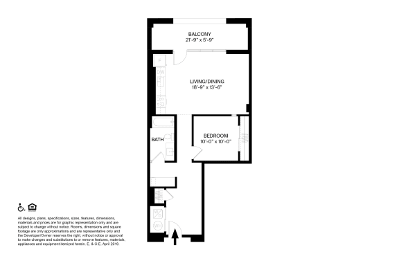 1 Bedroom 1 Bathroom K9 Floor plan at The May, Cleveland, OH, 44114