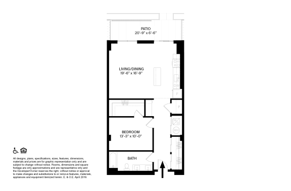 1 Bedroom 1 Bathroom M Floor plan at The May, Cleveland, OH, 44114