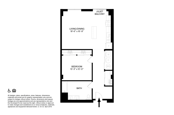 1 Bedroom 1 Bathroom M ADA Floor plan at The May, Cleveland, OH, 44114