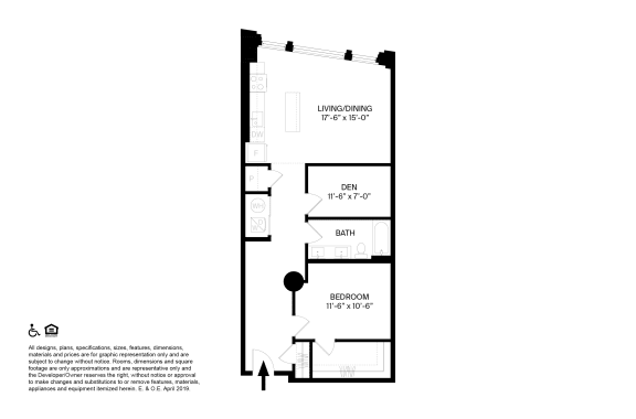 1 Bedroom 1 Bathroom + Den P Floor plan at The May, Cleveland, OH, 44114
