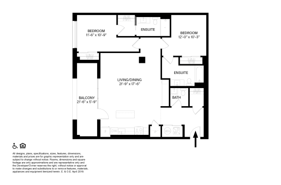 2 Bedroom 2 Bathroom X9 Floor plan at The May, Cleveland, OH, 44114