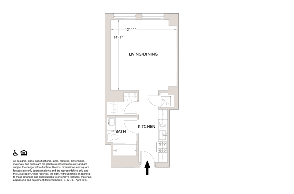 B Studio Floor Plan at Book Tower, Detroit, MI, 48226