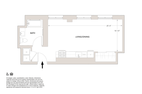 C ADA Studio Floor Plan at Book Tower, Detroit, MI, 48226