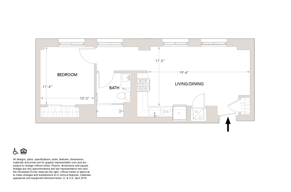 G One Bedroom Floor Plan at Book Tower, Detroit, MI, 48226