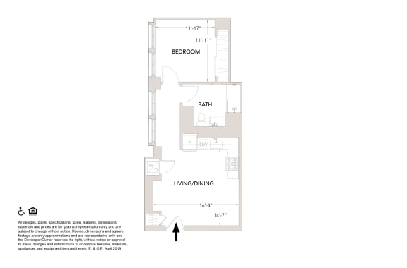 I One Bedroom Floor Plan at Book Tower, Detroit, MI, 48226