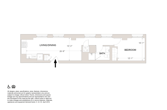 J One Bedroom Floor Plan at Book Tower, Detroit, MI, 48226
