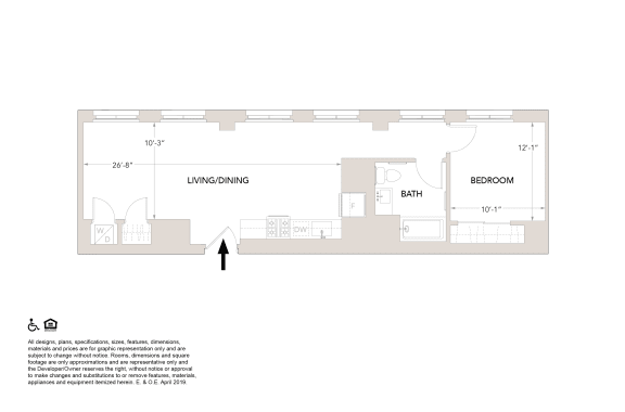 J2 One Bedroom Floor Plan at Book Tower, Detroit, MI, 48226