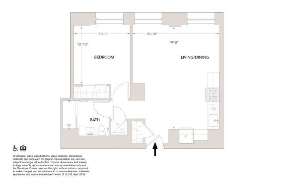 K One Bedroom Floor Plan at Book Tower, Detroit, MI, 48226