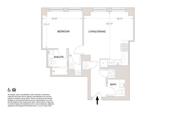 Q2 One Bedroom 1.5 Bathrooms Floor Plan at Book Tower, Detroit, MI, 48226