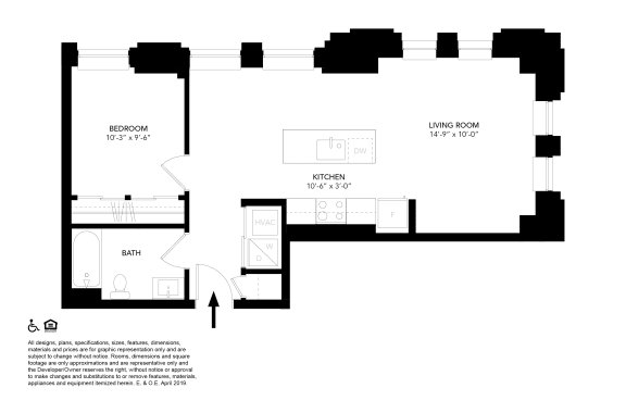 Unit H- One Bedroom Floor Plan at The Press/321, Michigan, 48226