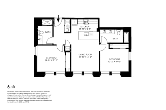 A black and white image of a floor plan for a small apartment.