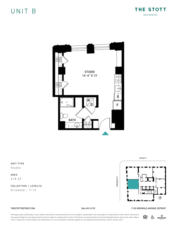 B Floor Plan at The Stott, Detroit, Michigan