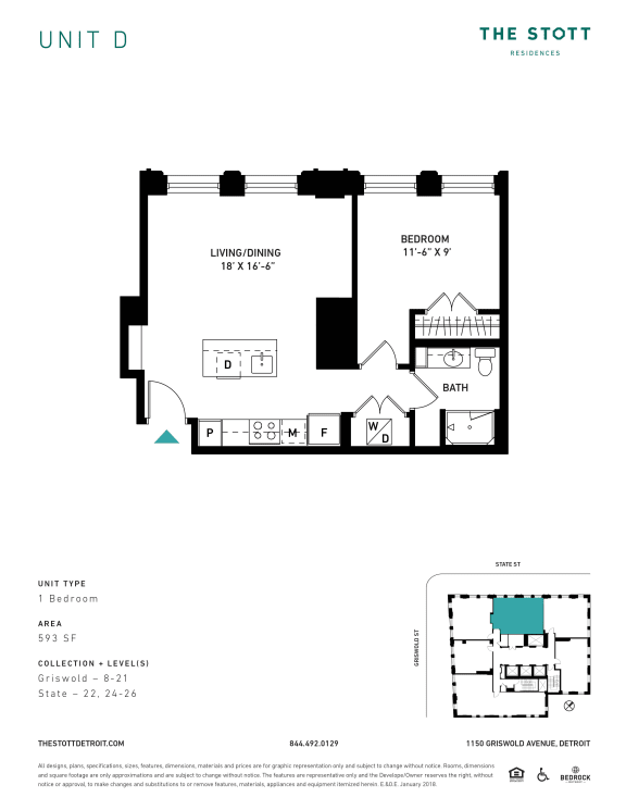 D Floor Plan at The Stott, Detroit, MI, 48226