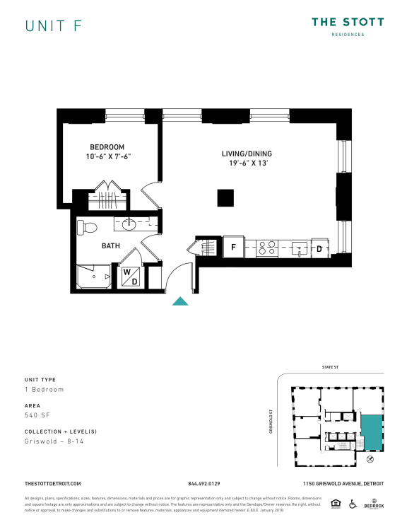 F Floor Plan at The Stott, Detroit, 48226