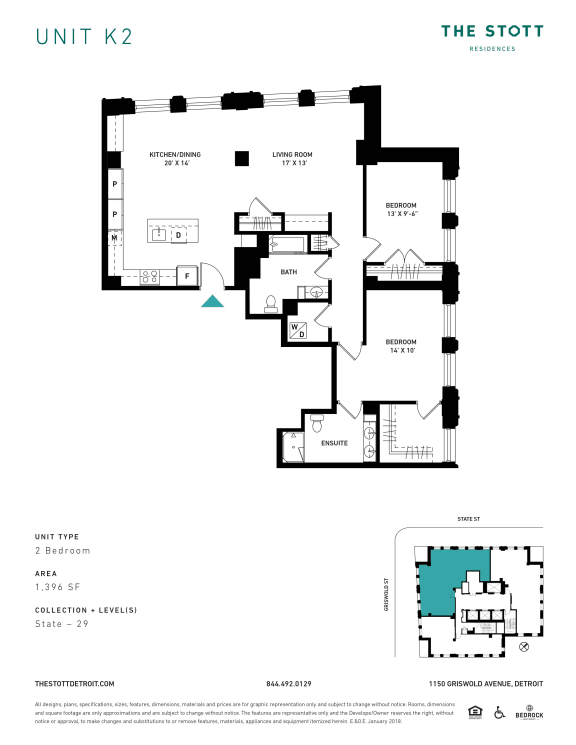 K2 Floor Plan at The Stott, Detroit, MI, 48226
