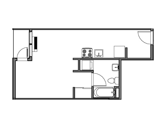 A black and white drawing of a floor plan of a room.