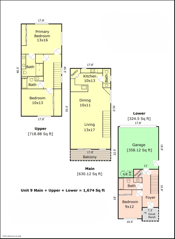 a floor plan of a house with two bedrooms and a living room