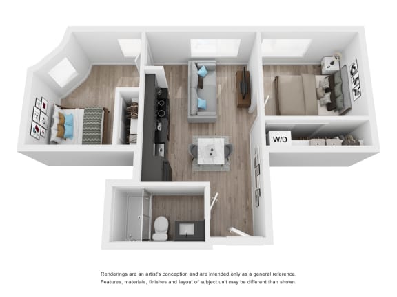 2x2bed Floor Plan at Nomad Apartments, Portland, Oregon