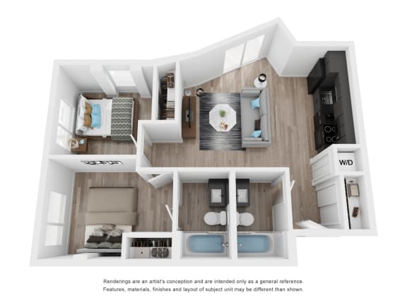 2 Bed 2 Bath Floor Plan  at Nomad Apartments, Portland, Oregon