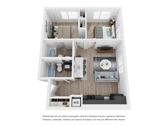 2 Bedroom 2 Bath Floor Plan at Nomad Apartments, Portland OR 97217