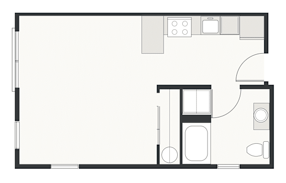A black and white floor plan of a small apartment.