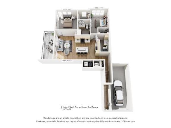 Floor Plan  A 2 Bedroom 2 Bathroom Upper 2 Bedroom Garage apartment.
