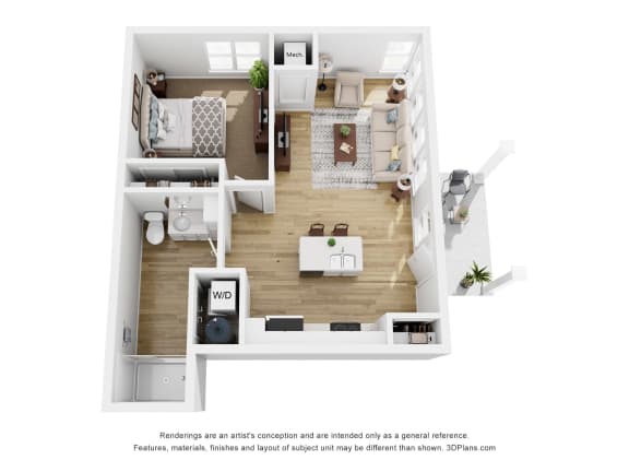 Floor Plan  1 Bedroom 1 bath Corner No Garage at The Daniels at Northern Gateway Apartments, Saukville
