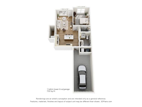 1 Bed Lower B Floor Plan at The Daniels 1 and 2 Apartments, Saukville, WI 53080