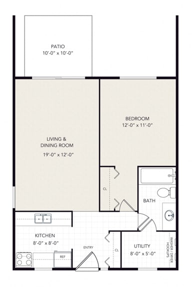Floor Plan  1 bedroom 1 bathroom Floor plan at Forest Glen, Midland, MI, 48642