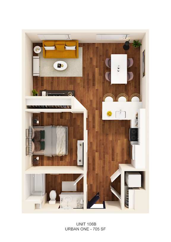 A top-down view of a small apartment layout.