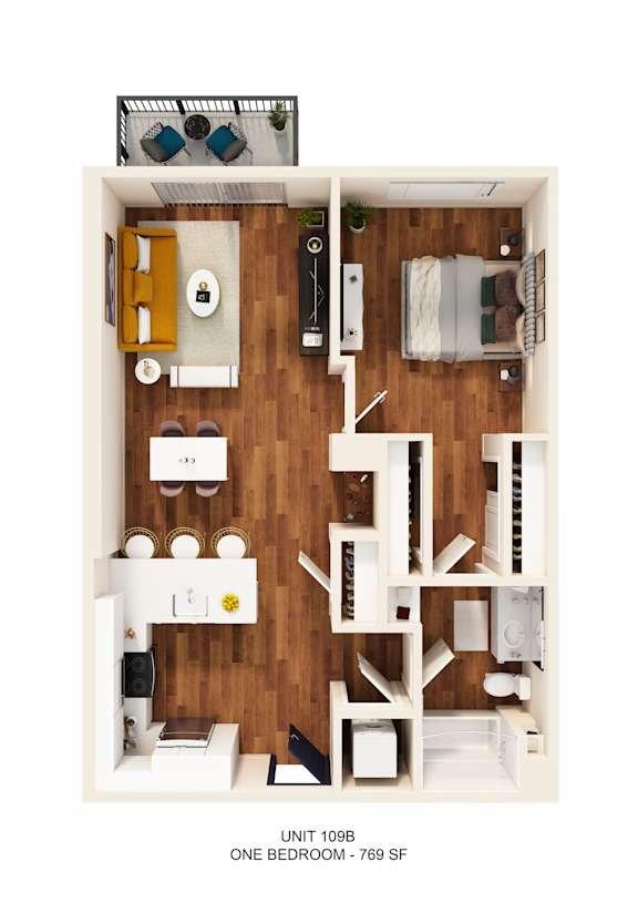 A floor plan of a one bedroom apartment with a bathroom and a living room.