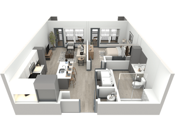 a 3d floor plan of a house