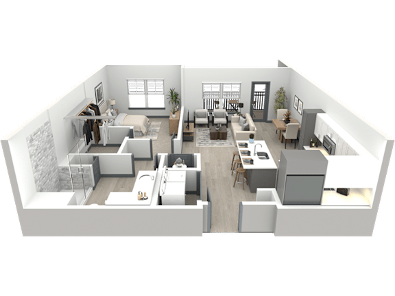 a 3d floor plan of a house