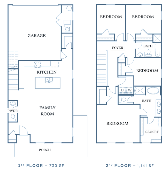 the floor plans for the first and second floors of the building