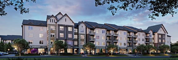 a rendering of an apartment building on a city street
