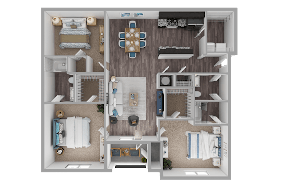 A detailed floor plan of a house showing all rooms and their furnishings.