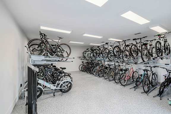 A bike shop with many bikes on display